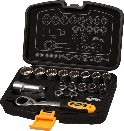 Afbeeldingen van IRONSIDE Doorsteekdoppenset ¼"+⅜" 10-24MM 17x