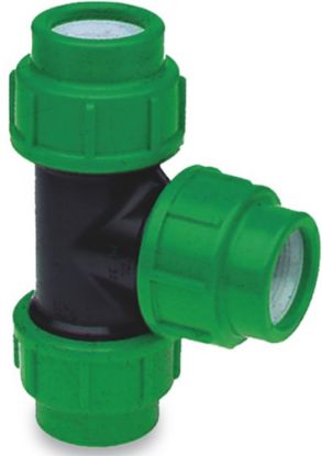 Afbeeldingen van VDL T-stuk 90° PP zwart/groen 63MM knel 10bar KIWA