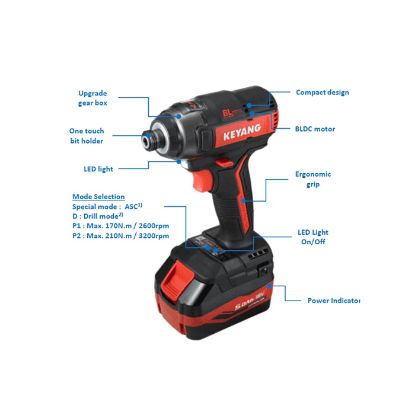 Afbeeldingen van KEYANG Accu slagcombinatie ½" & ¼" DW18BLA 18V BODY