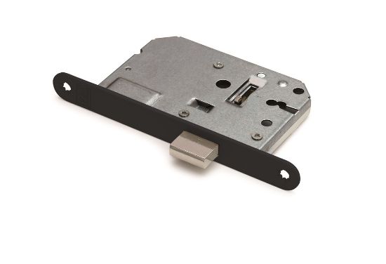 Afbeeldingen van DX Kastslot doornmaat 50MM ronde voorplaat zwart inclusief rechthoekige sluitplaat & 2 sleutels