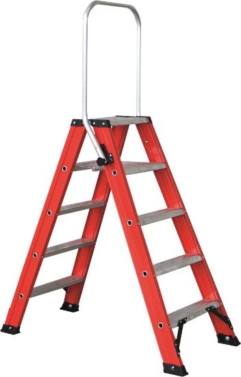 Afbeeldingen van KELFORT Dubbele trap MAGNUS met beugel aluminium/rood 1,25M