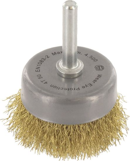 Afbeeldingen van ROTEC Komborstel op stift 6MM gegolfd messingdraad 50X0,2MM