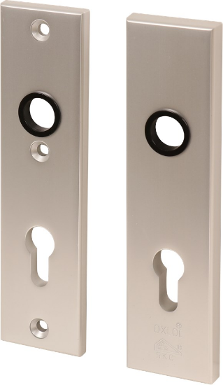 Afbeeldingen van OXLOC Veiligheidskortschild krukgat + profielcilinder binnen/buiten rechte hoeken aluminium PC72