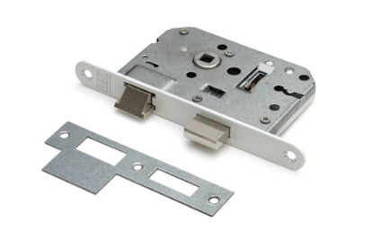 Afbeeldingen van DX Dag & nachtslot doornmaat 50MM ronde voorplaat RVS inclusief rechthoekige sluitplaat & 2 sleutels