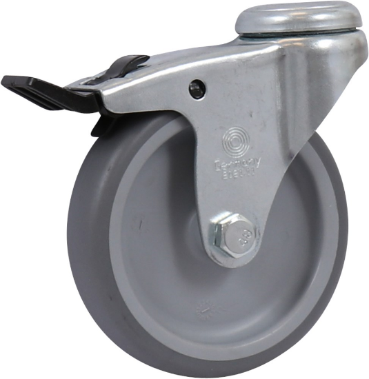 Afbeeldingen van KELFORT Zwenkwiel gr EV rubber + rem + boutgat 100MM