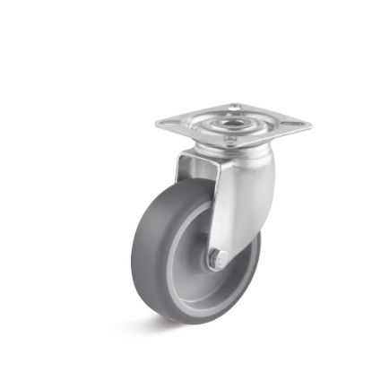 Afbeeldingen van TORWEGGE Zwenkwiel thermoplastic rubber grijs met plaat 100X25MM h=125MM 65kg 4x