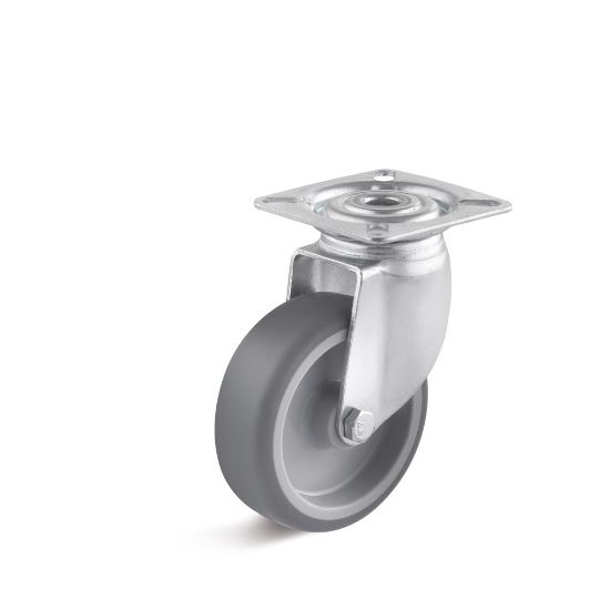 Afbeeldingen van TORWEGGE Zwenkwiel thermoplastic rubber grijs met plaat 100X25MM h=125MM 65kg 4x