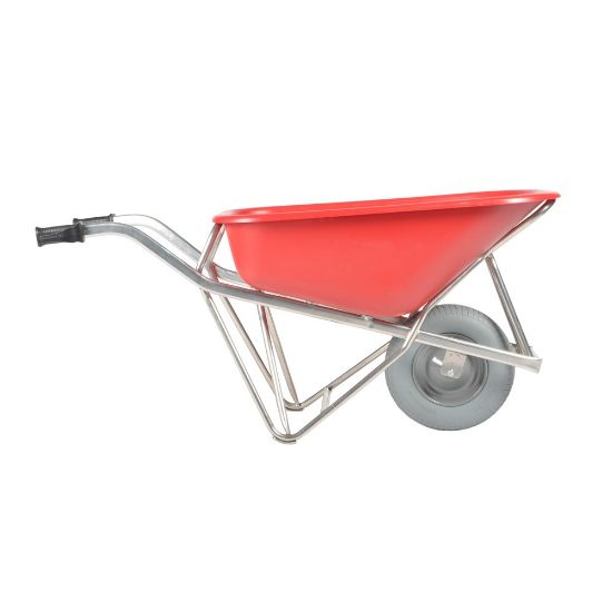 Afbeeldingen van MATADOR Kruiwagen aluminium PROFI-MAX Plus M-151-ALU CT HDPE bak rood 90L met lekvrij wiel