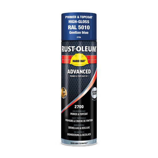Afbeeldingen van RUST-OLEUM HARD HAT® ADVANCED Grondlaag & deklaag in 1 gentiaanblauw RAL5010 500ML
