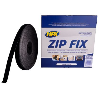 Afbeeldingen van HPX Klittenband Zip Fix (lus) zwart 20MM 25M