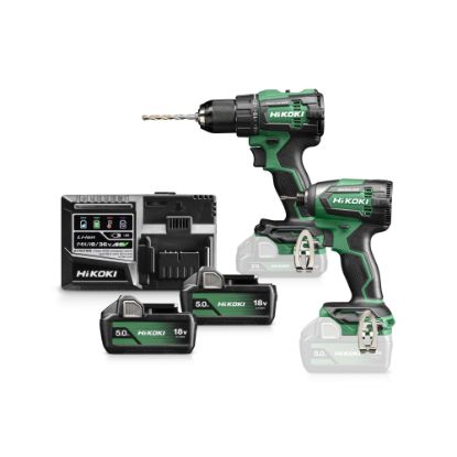 Afbeeldingen van HIKOKI KC18DE WCZ, DV18DE ACCU KLOP-BOOR-SCHROEFMACHINE 70 Nm en WH18DE SLAGSCHROEVENDRAAIER 1/4" 18V, BL, 172 Nm, MV, 2x 18V 5,0Ah in HSC III