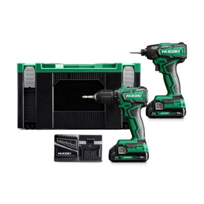 Afbeeldingen van HIKOKI Accu combo pack KC18DDWFZ, accu boorschroefmachine DS18DD & slagschroevendraaier WH18DD 2x 2,0Ah in HSC III