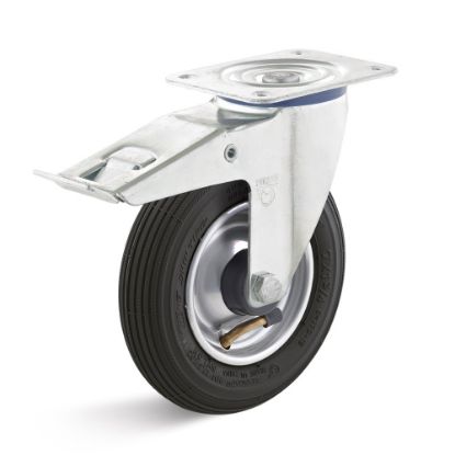 Afbeeldingen van TORWEGGE Zwenkwiel luchtband met plaat en rem LRS1 200X50MM h=235MM 75kg