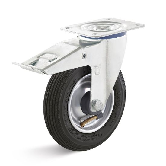 Afbeeldingen van TORWEGGE Zwenkwiel luchtband met plaat en rem LRS1 200X50MM h=235MM 75kg