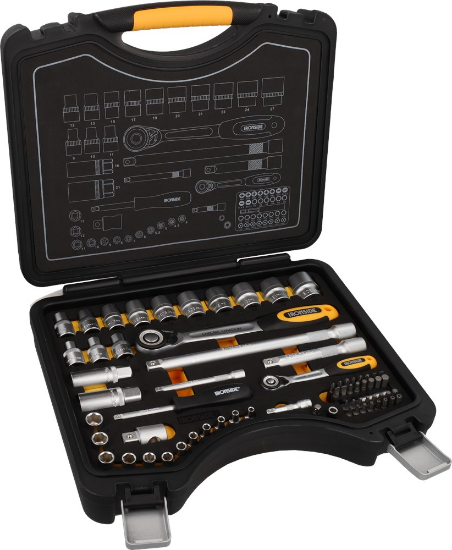 Afbeeldingen van IRONSIDE Dopsleutelset ¼"+½" + ratel 45T 70x