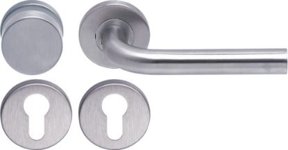 Afbeeldingen van OXLOC Deurkruk/knop + rozet L-model Breda RVS 37-47MM