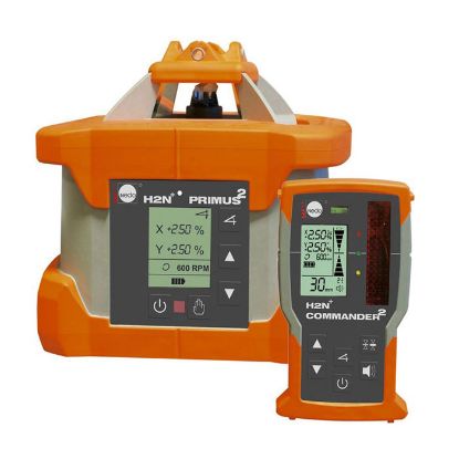 Afbeeldingen van NEDO Rotatielaser PRIMUS 2 H2N+ met hellingbewaking, inclusief combi-module laserontvanger COMMANDER 2 (laserontvanger met radiografische afstandsbediening), met Heavy-Duty baakklem, Quick-Fix, accu's, lader en koffer laser-klasse 2 472034-632