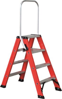 Afbeeldingen van KELFORT Dubbele trap MAGNUS met beugel aluminium/rood 1M