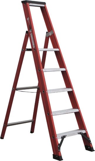 Afbeeldingen van KELFORT Plateautrap ALU/rood 5 treden 1,25M