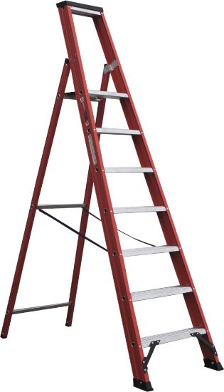 Afbeeldingen van KELFORT Plateautrap ALU/rood 7 treden 1,75M