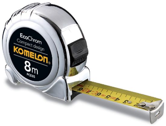 Afbeeldingen van KOMELON Rolmaat EcoChrom 8M 25MM staal gelakte band in ABS/chroom kast