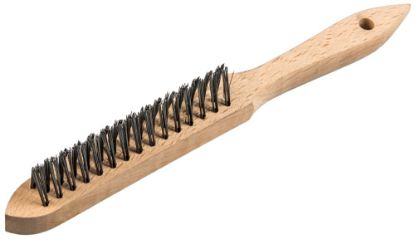 Afbeeldingen van Draadborstel 3-rijig met houten handvat 0,35MM gebogen staal 125X25X290MM
