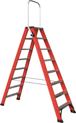 Afbeeldingen van KELFORT Dubbele trap MAGNUS met beugel aluminium/rood 2M