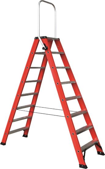 Afbeeldingen van KELFORT Dubbele trap MAGNUS met beugel aluminium/rood 2M