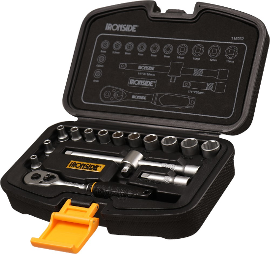 Afbeeldingen van IRONSIDE Dopsleutelset ¼" + ratel 45T 16x