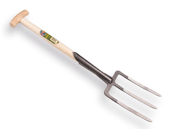 Afbeeldingen van DE WIT Spitvork 3-tands met dubbele veren + korte T-steel 50CM