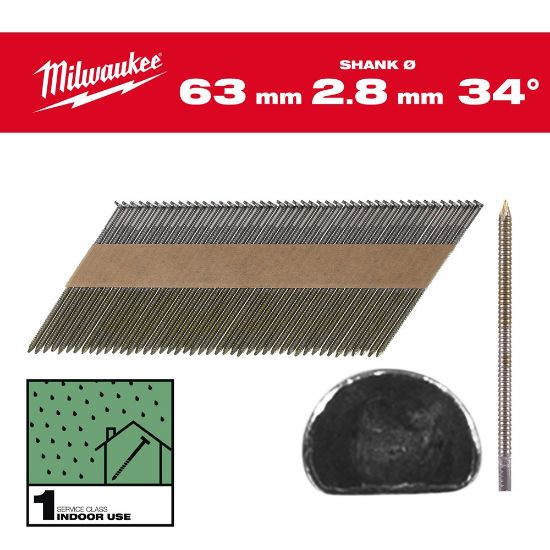 Afbeeldingen van MILWAUKEE Draadnagels gegalvaniseerd D-kop 34° 63MM SC1 2200x