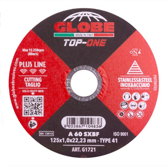 Afbeeldingen van GLOBE Doorslijpschijf G1721 RVS A-60-SX ZAC 125X1X22,2MM