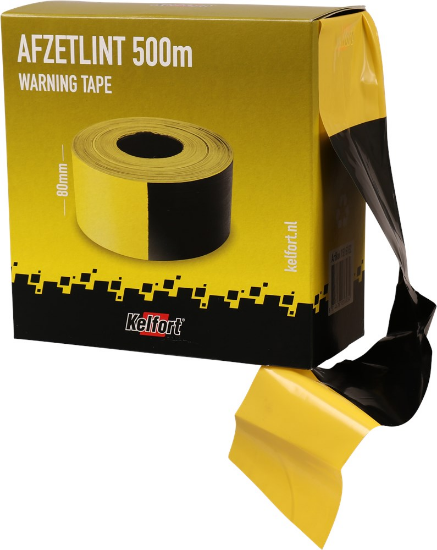Afbeeldingen van KELFORT Afzetlint PE geel/zwart geblokt 80MM 500M