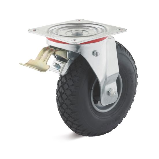 Afbeeldingen van TORWEGGE Zwenkwiel luchtband met plaat en rem LRS2 260X85MM h=295MM 200kg