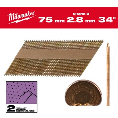 Afbeeldingen van MILWAUKEE Draadnagels gegalvaniseerd D-kop 34° 75X2,8MM SC2 2200x