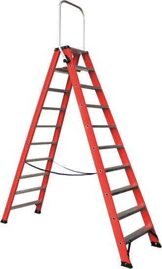 Afbeeldingen van KELFORT Dubbele trap MAGNUS met beugel aluminium/rood 2,5M