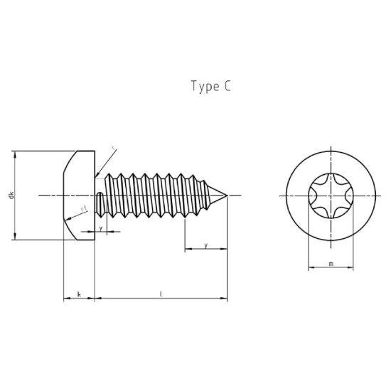 Afbeeldingen van Zelftappende plaatschroef pancilinderkop TORX DIN 7981 RVS A4