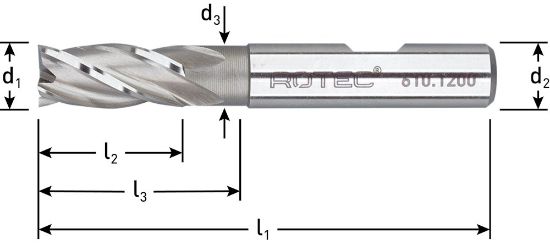 Afbeeldingen van ROTEC Vingerfrees HSS-E DIN844 kort ongecoat