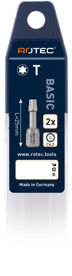 Afbeeldingen van ROTEC Torsionbit ¼" PRO C6,3MM conisch BASIC TORX 25MM 2x